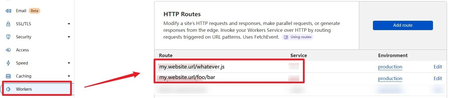 cloudflare workers route